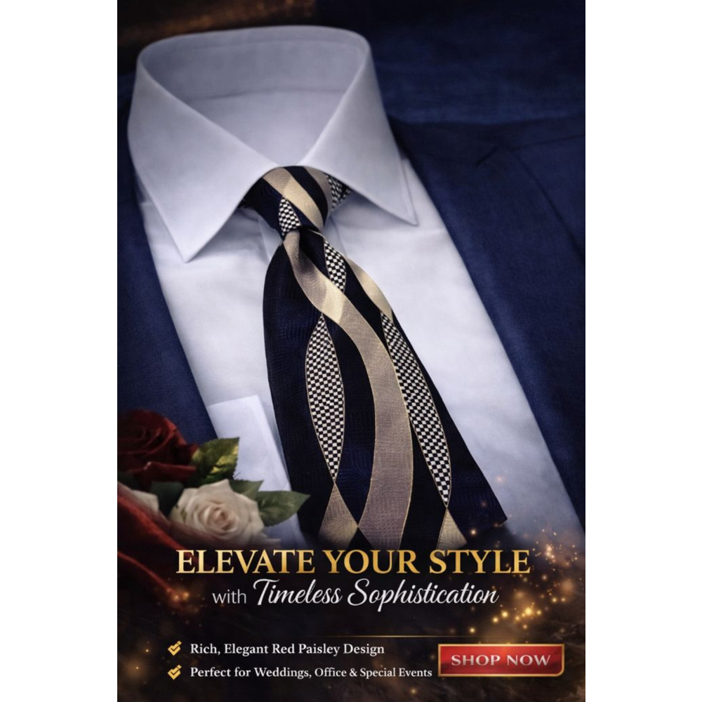 Alberto Zerra Navy Gold Geometric Men's Silk Tie One Size